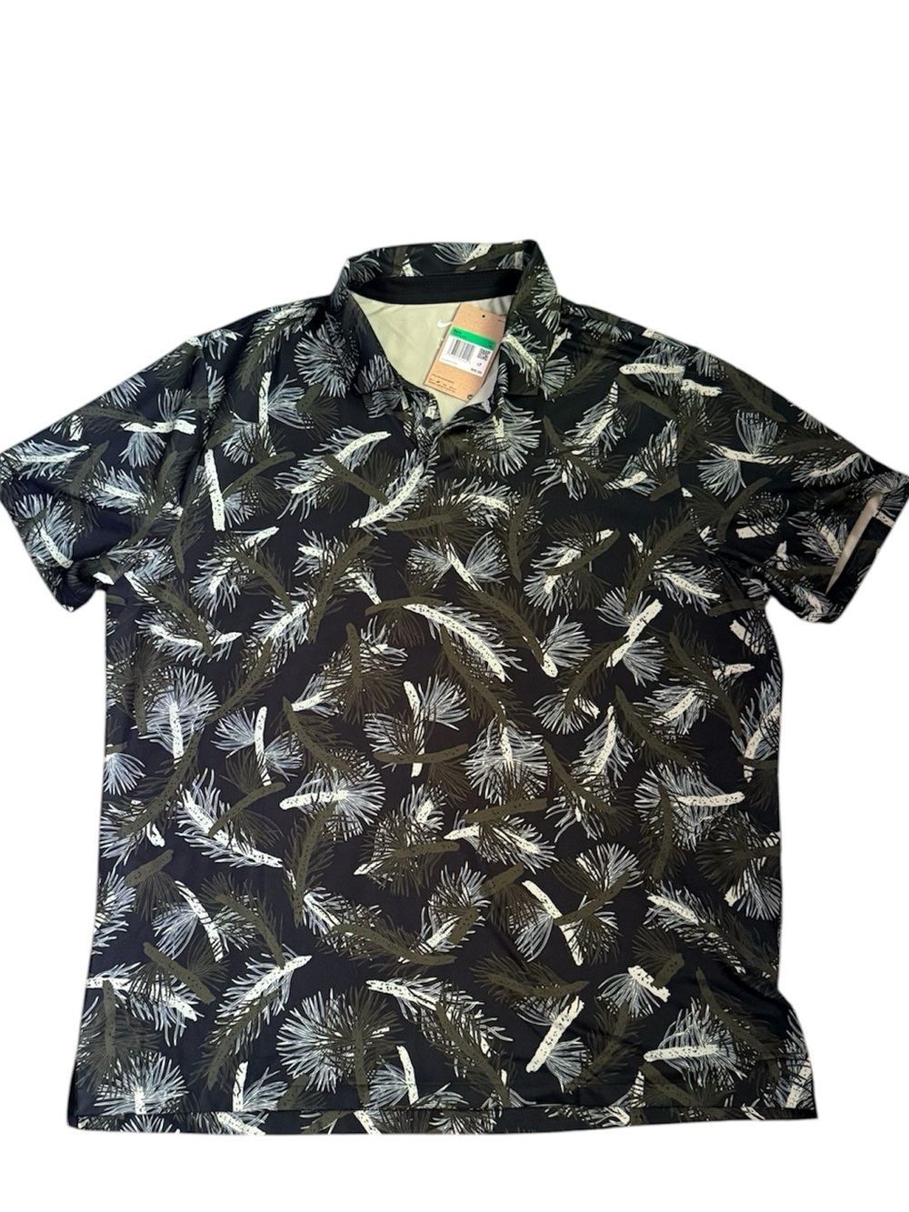 Nike Black Polo with White Leaf Print